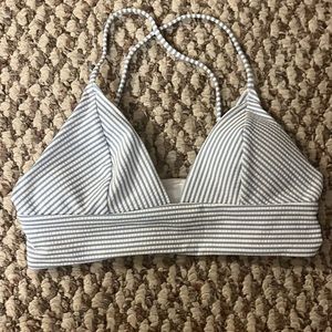 white & blue H&M bathing suit top, crosses in the back; size 2; new & never worn